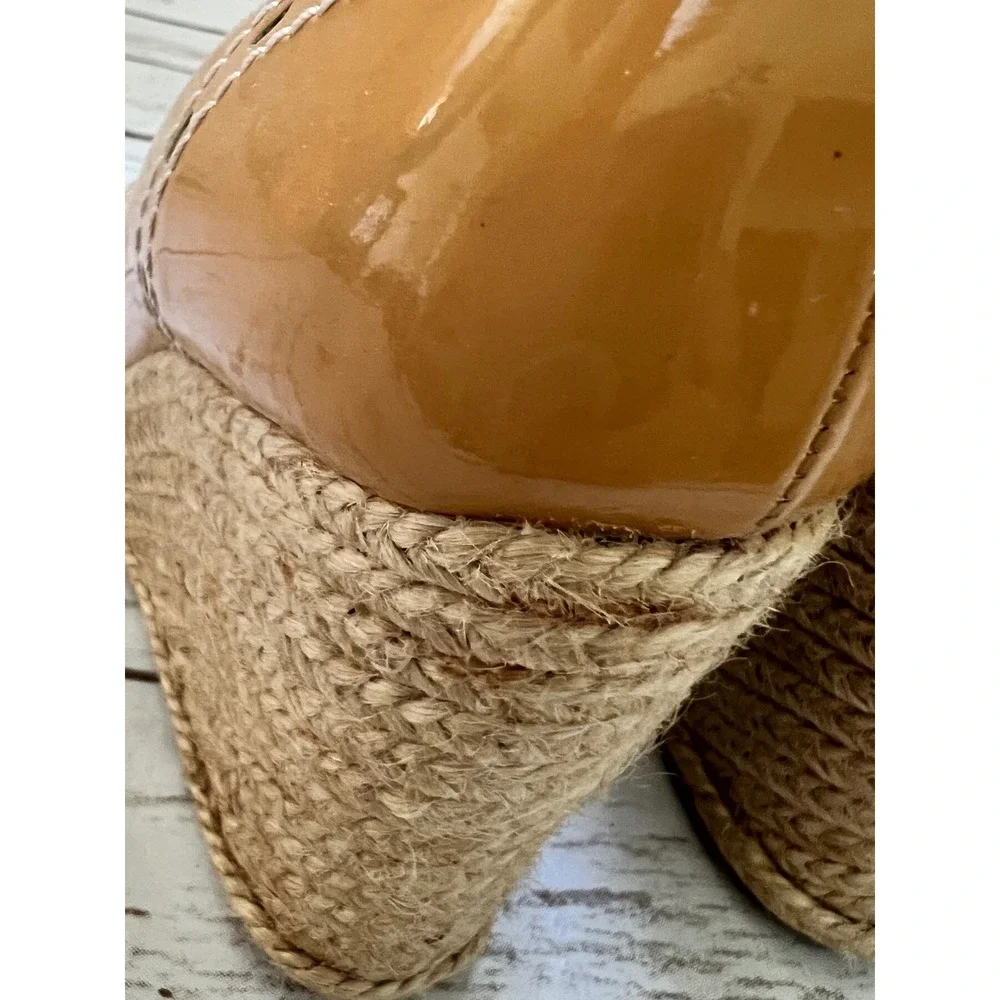 LK Bennett Espadrille Wedges Tan Patent Leather Brogue Detail EU 36 US 6
